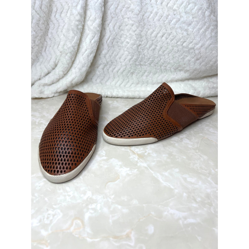 Frye Cognac Brown Leather Perforated Logo Mule Slip On Shoes Womens 9 US